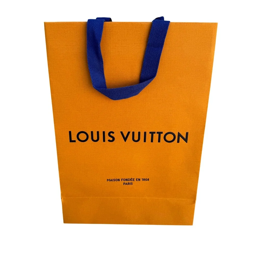 Louis Vuitton Orange‎ Shopping Bag Blue Handles Tall Medium Luxury Gift Bag Tote